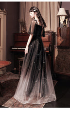Beautiful Lace Applique Top Gradient Tulle Long Party Dress, Black Long Formal Dress Prom Dress
