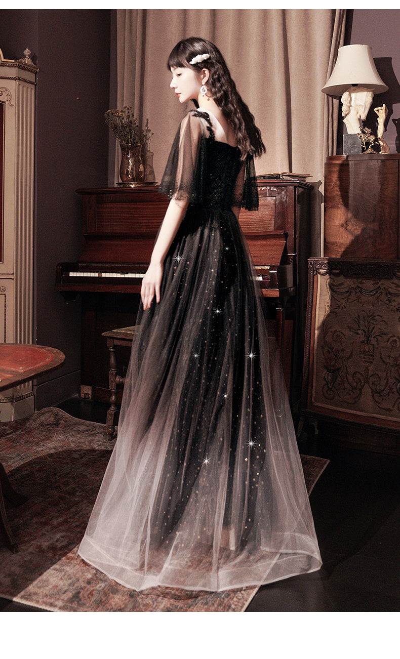 Beautiful Lace Applique Top Gradient Tulle Long Party Dress, Black Long Formal Dress Prom Dress