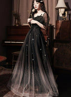 Beautiful Lace Applique Top Gradient Tulle Long Party Dress, Black Long Formal Dress Prom Dress