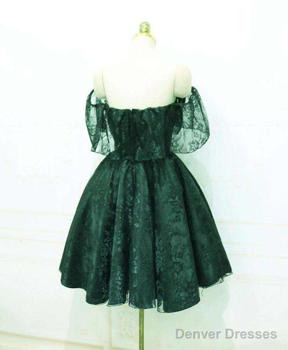 Beautiful Lace Green Off Shoulder Knee Length Party Dress, Bridesmaid Dress