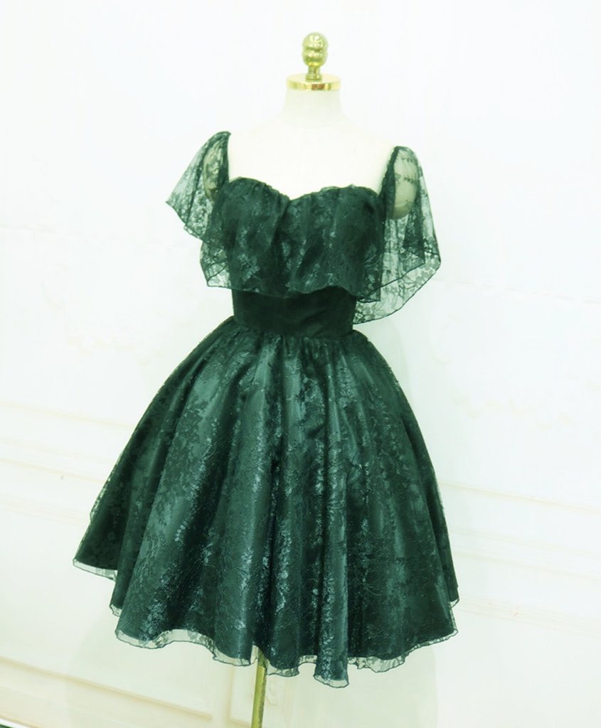 Beautiful Lace Green Off Shoulder Knee Length Party Dress, Homecoming Dress Secondary image