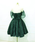 Beautiful Lace Green Off Shoulder Knee Length Party Dress, Homecoming Dress