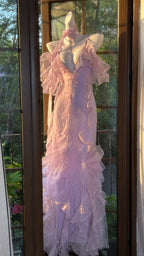 Beautiful Lavender Deep V-Neck Suspender Lace Ruffled Mermaid Prom Dress