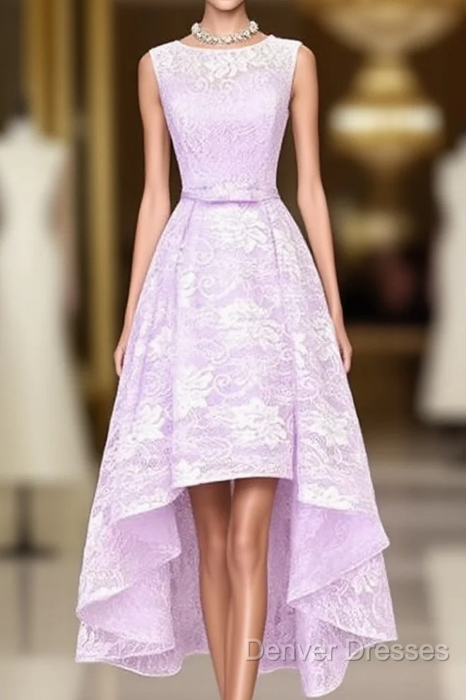 Beautiful Lavender Lace High Low Dress , Short Formal Dress Homecoming Dress Main image