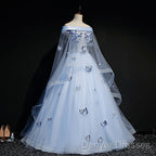 Beautiful Light Blue Ball Gown Lace-Up Party Dress, Blue Prom Dress