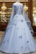 Beautiful Light Blue Ball Gown Lace-Up Party Dress, Blue Prom Dress