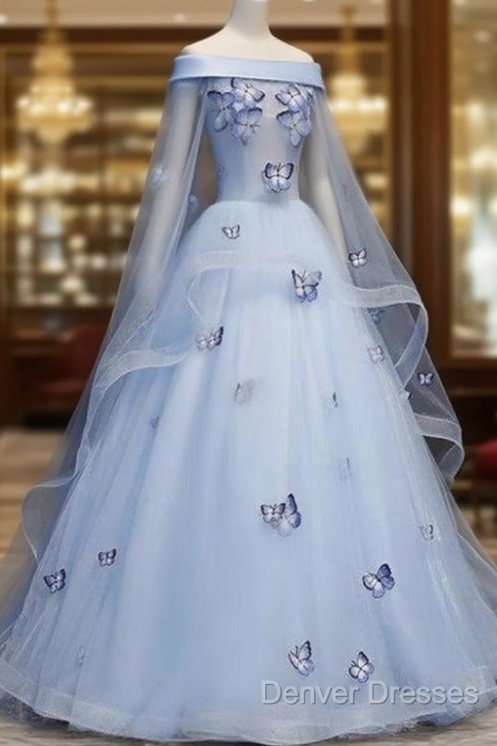 Beautiful Light Blue Ball Gown Lace-Up Party Dress, Blue Prom Dress
