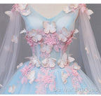 Beautiful Light Blue Butterfly Lace Ball Gown Prom Dress, Sweet 16 Formal Dress