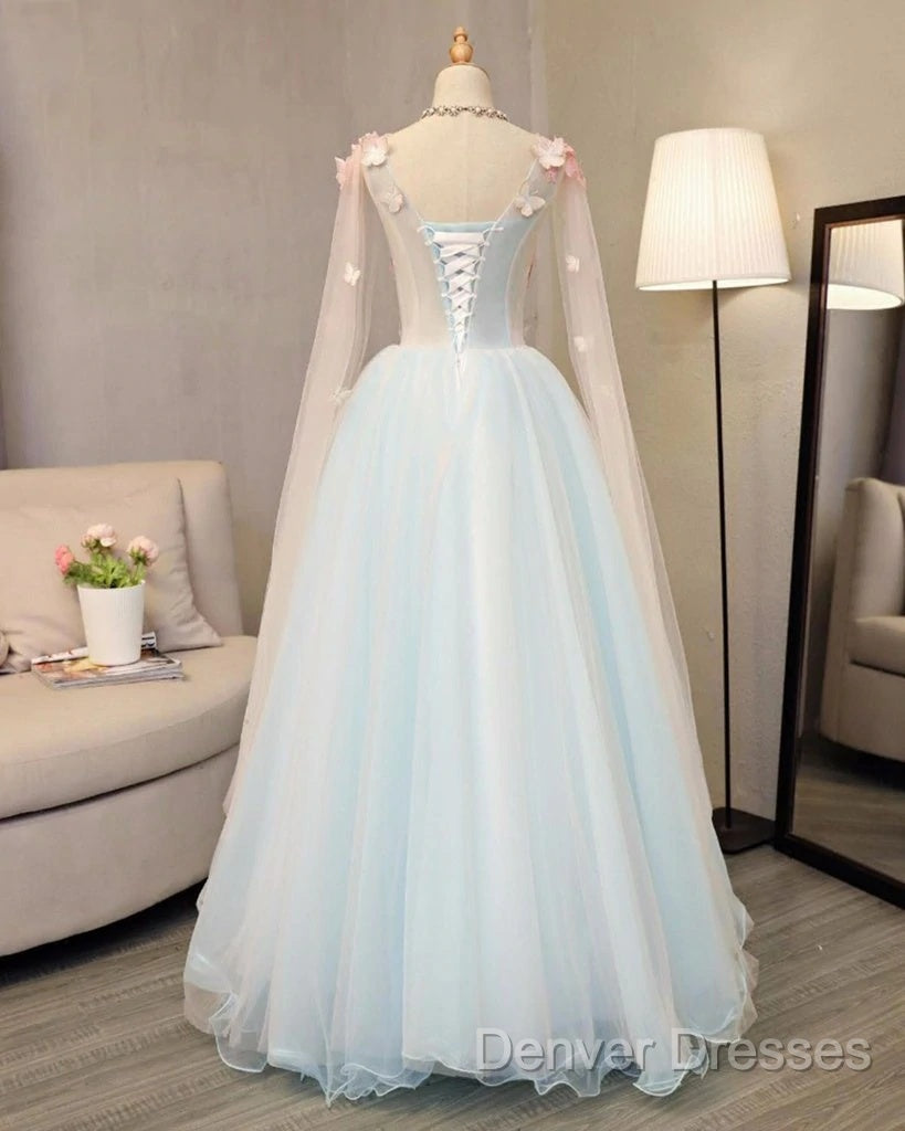 Beautiful Light Blue Long Formal Dress Party Dress, Unique Blue Prom Dress Gown