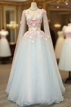 Beautiful Light Blue Long Formal Dress Party Dress, Unique Blue Prom Dress Gown