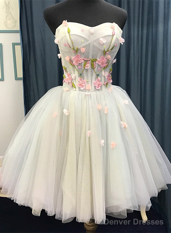 Beautiful Light Blue Short Sweetheart Homecoming Dress, Tulle Flowers Party Dress