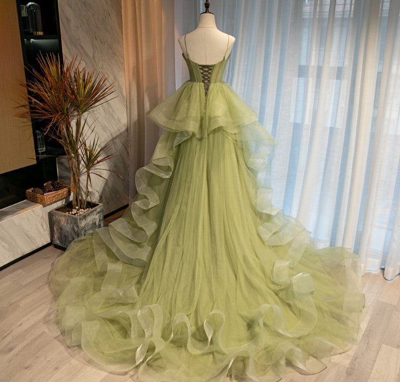 Beautiful Light Green Sweetheart Layers Princess Formal Gown, Green Tulle Long Party Dress