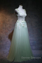Beautiful Light Green Tulle Long Party Dress, A-Line Floor Length Prom Dress