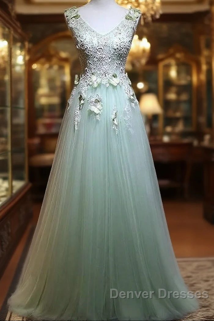 Beautiful Light Green Tulle Long Party Dress, A-Line Floor Length Prom Dress Main image