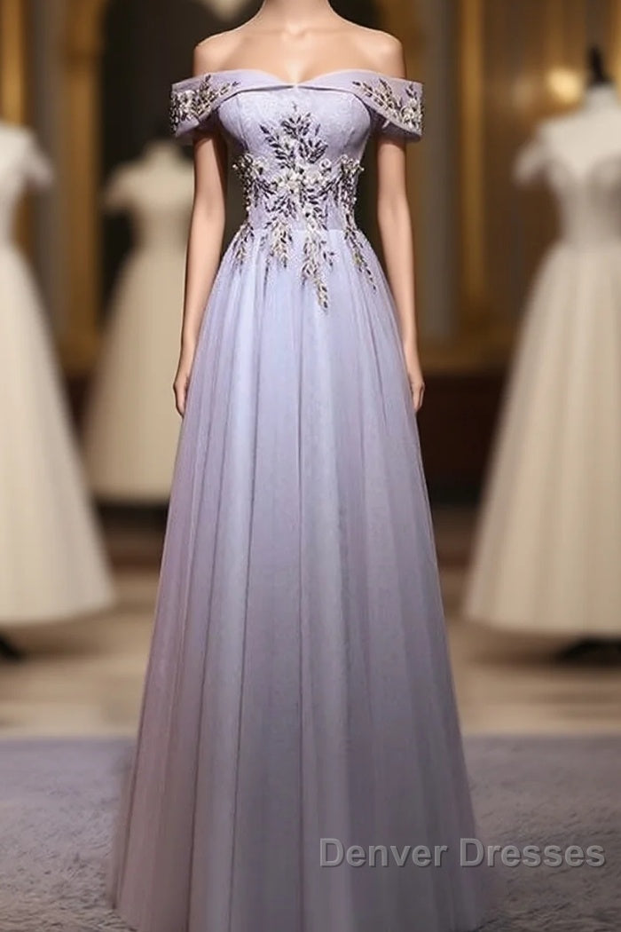 Beautiful Light Grey Long Prom Dress, Grey Party Dress Main image