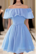 Beautiful Light Off Shoulder Knee Length Bridesmaid Dress, Party Dress