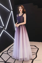 Beautiful Light Purple Gradient Tulle Long Formal Dress, Off Shoulder Prom Dress
