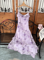 Beautiful Light Purple Spaghetti Strap Butterfly Printed Chiffon Prom Dress