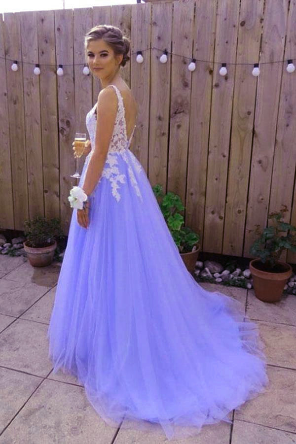 Beautiful Light Purple Tulle Dress, White Lace And Lavender Prom Dress Secondary image