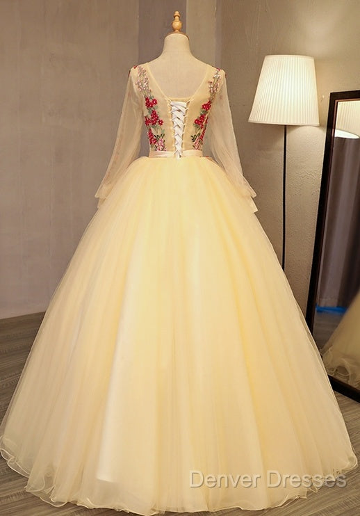 Beautiful Light Yellow Long Sleeves Quinceanera Dress, Ball Gown Sweet 16 Dress Secondary image