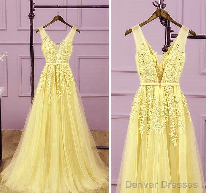 Beautiful Light Yellow Tulle Long Party Dress, A-Line Prom Dress Evening Gowns Secondary image