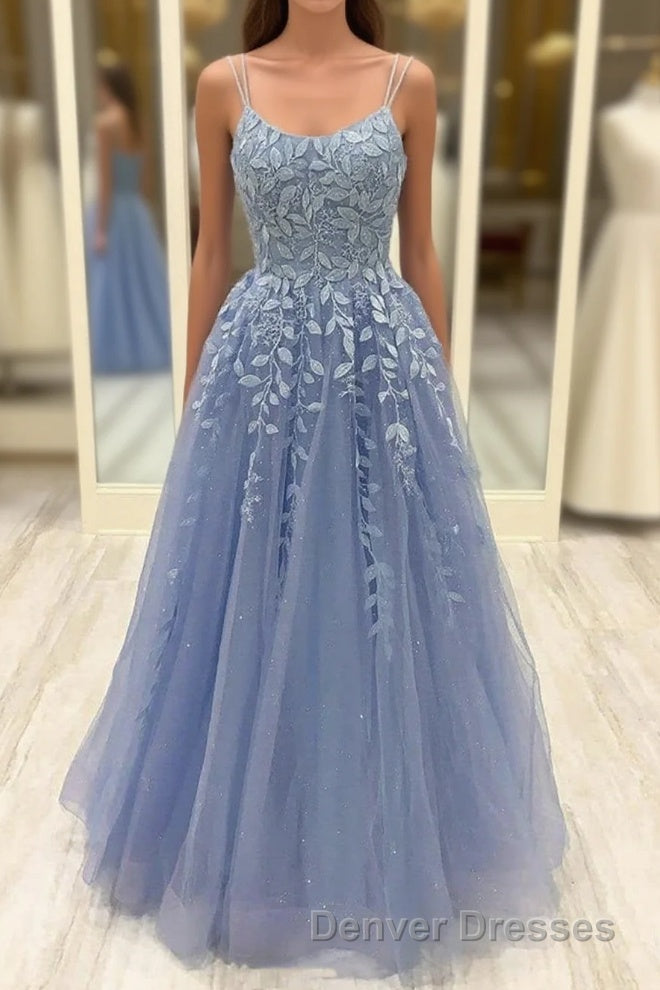 Beautiful Long A-line Scoop Neck Tulle Lace Formal Prom Dress Main image
