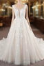 Beautiful Long A-line Tulle Lace Appliques Backless Wedding Dress