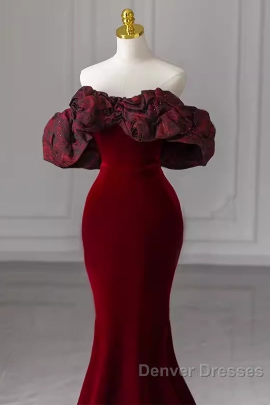 Beautiful Mermaid Off The Shoulder Long Red Prom Dress Secondary image