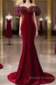 Beautiful Mermaid Off The Shoulder Long Red Prom Dress