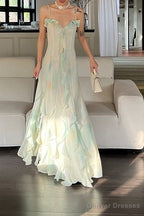 Beautiful Mermaid Spaghetti Straps Green Long Party Dresses Prom Dress