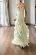 Beautiful Mermaid Spaghetti Straps Green Long Party Dresses Prom Dress