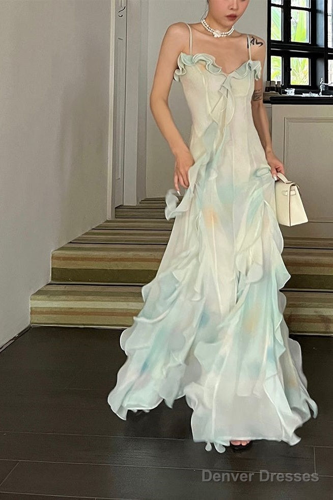 Beautiful Mermaid Spaghetti Straps Green Long Party Dresses Prom Dress