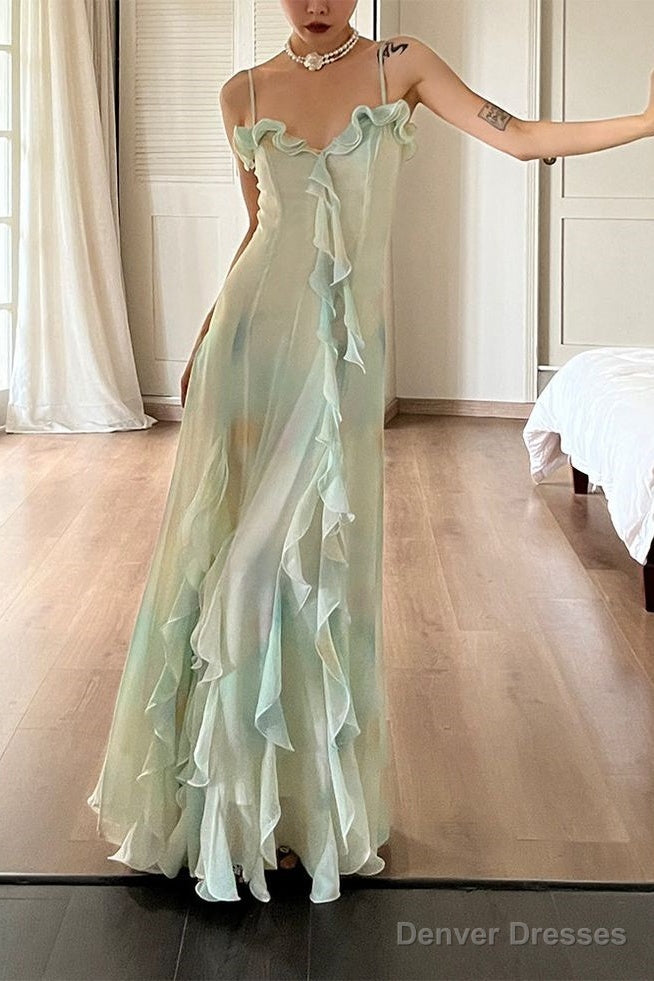 Beautiful Mermaid Spaghetti Straps Green Long Party Dresses Prom Dress