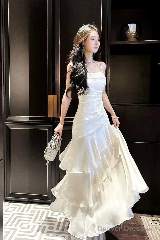 Beautiful Mermaid Spaghetti Straps Ivory Long Party Dresses Prom Dress Secondary image