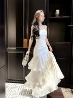 Beautiful Mermaid Spaghetti Straps Ivory Long Party Dress Prom Dress