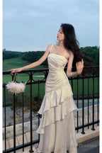 Beautiful Mermaid Spaghetti Straps Ivory Long Party Dresses Prom Dress