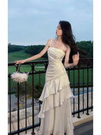 Beautiful Mermaid Spaghetti Straps Ivory Long Party Dress Prom Dress