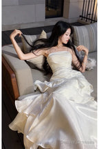 Beautiful Mermaid Spaghetti Straps Ivory Long Party Dresses Prom Dress