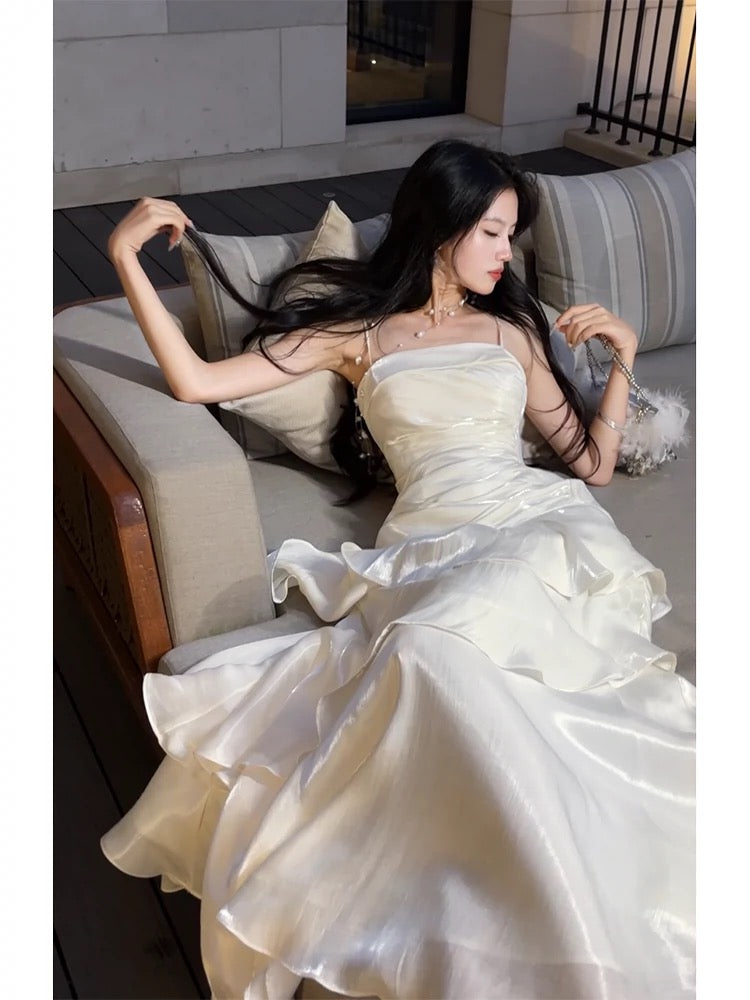 Beautiful Mermaid Spaghetti Straps Ivory Long Party Dress Prom Dress