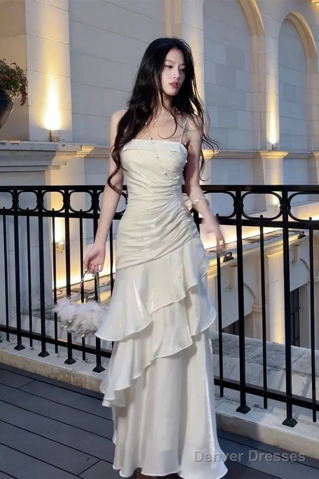 Beautiful Mermaid Spaghetti Straps Ivory Long Party Dresses Prom Dress Main image