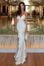Beautiful Mermaid Spaghetti Straps Satin Long Party Dress Prom Dress
