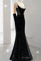 Beautiful Mermaid Straps Slit Burgundy Long Prom Dress