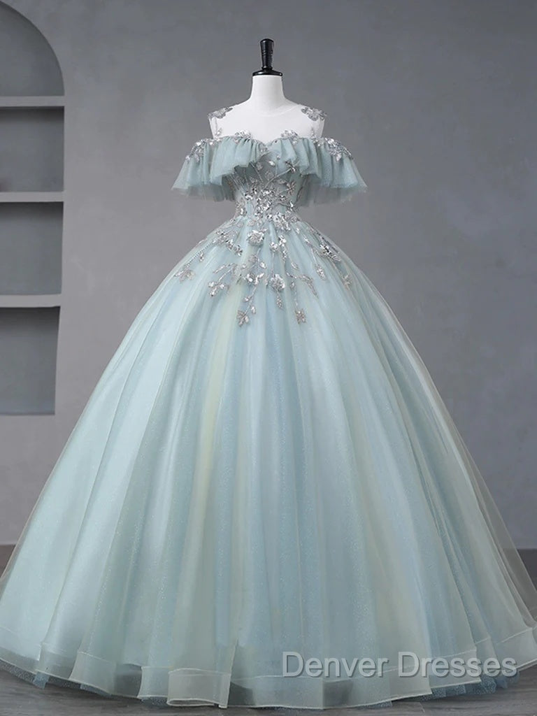 Beautiful Mint Blue Round Neckline Party Dress, Tulle With Sweet 16 Dress Prom Dress Secondary image