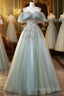 Beautiful Mint Blue Round Neckline Party Dress, Tulle With Sweet 16 Dress Prom Dress