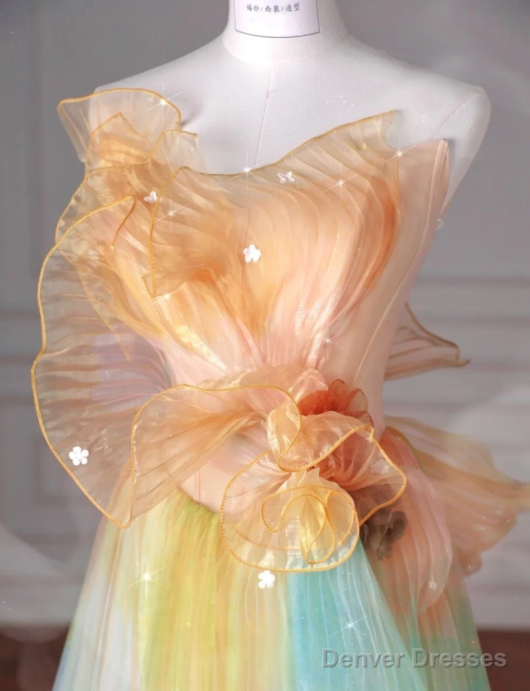 Beautiful Multicolor Strapless A-Line Tulle Long Prom Dress Wedding Dress Birthday Dress Secondary image