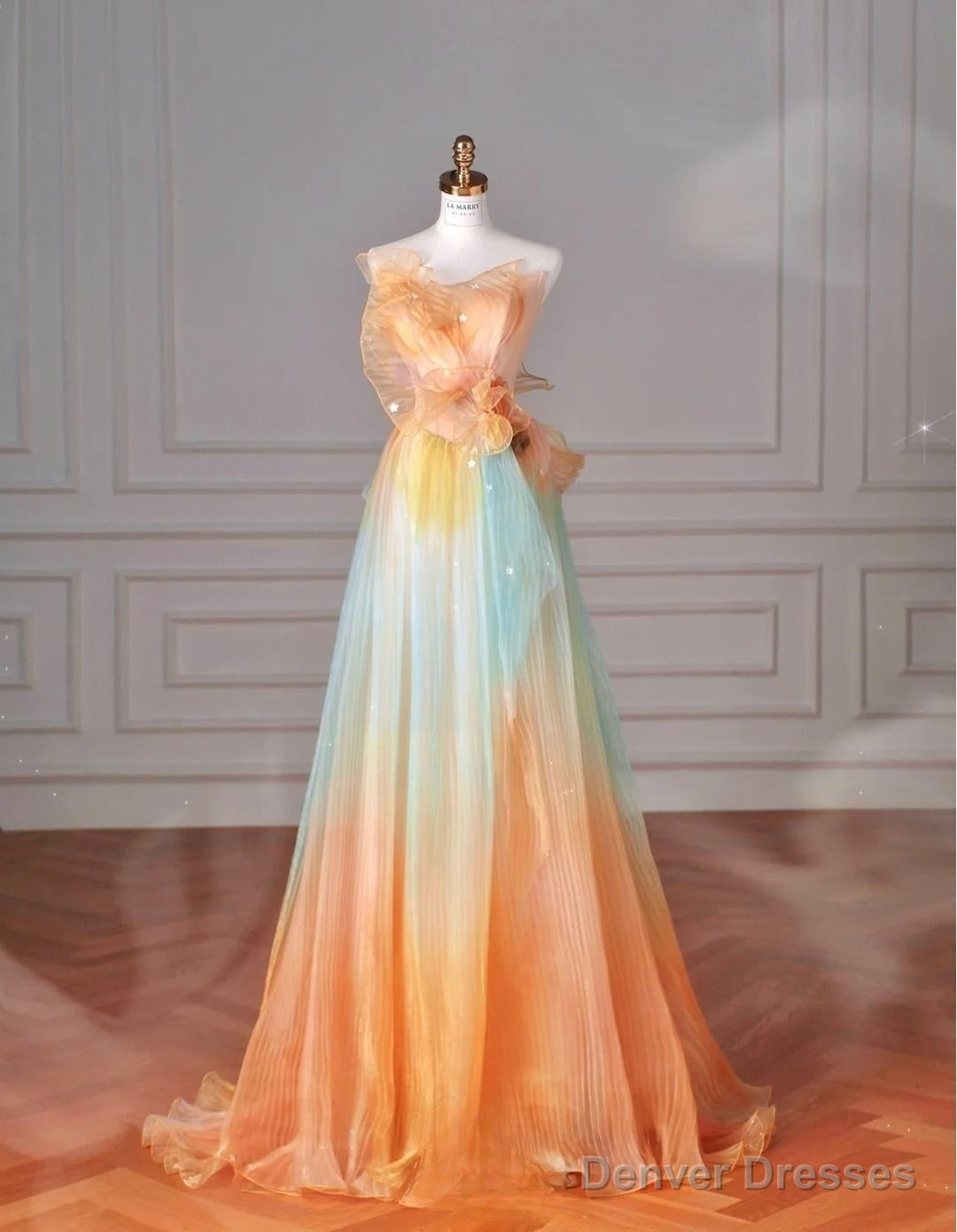 Beautiful Multicolor Strapless A-Line Tulle Long Prom Dress Wedding Dress Birthday Dress Main image
