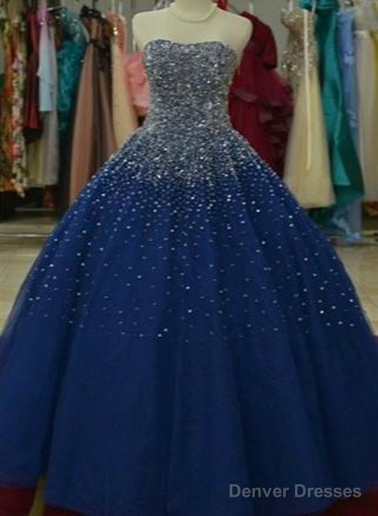 Beautiful Navy Blue Sparkle Long Formal Gown , Handmade Beaded Party Gowns Main image