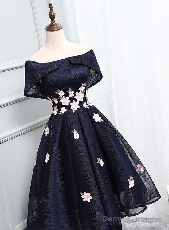 Beautiful Navy Bluehomecoming Dress, Chic Asymmetrical Short Prom Dress Main image
