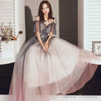 Beautiful Off Shoulder Gradient Shiny Tulle Party Dress, A-Line Tulle Prom Dresses