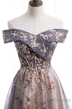 Beautiful Off Shoulder Tulle With Lace Long Evening Gown, Floor Length Prom Dress